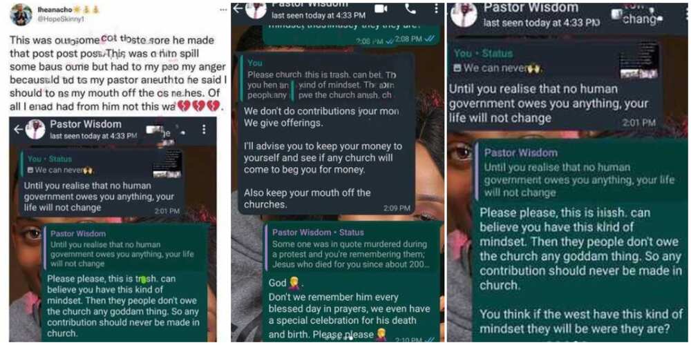 Man shares his pastor's responses to the #ENDSARS memorial protest, Nigerians react