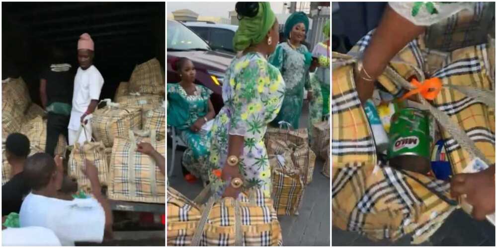 Massive reactions trail video of Lagos party guests receiving Ghana Must Go bags filled with costly items as souvenirs Massive reactions trail video of Lagos party guests receiving Ghana Must Go bags filled with costly items as souvenirs