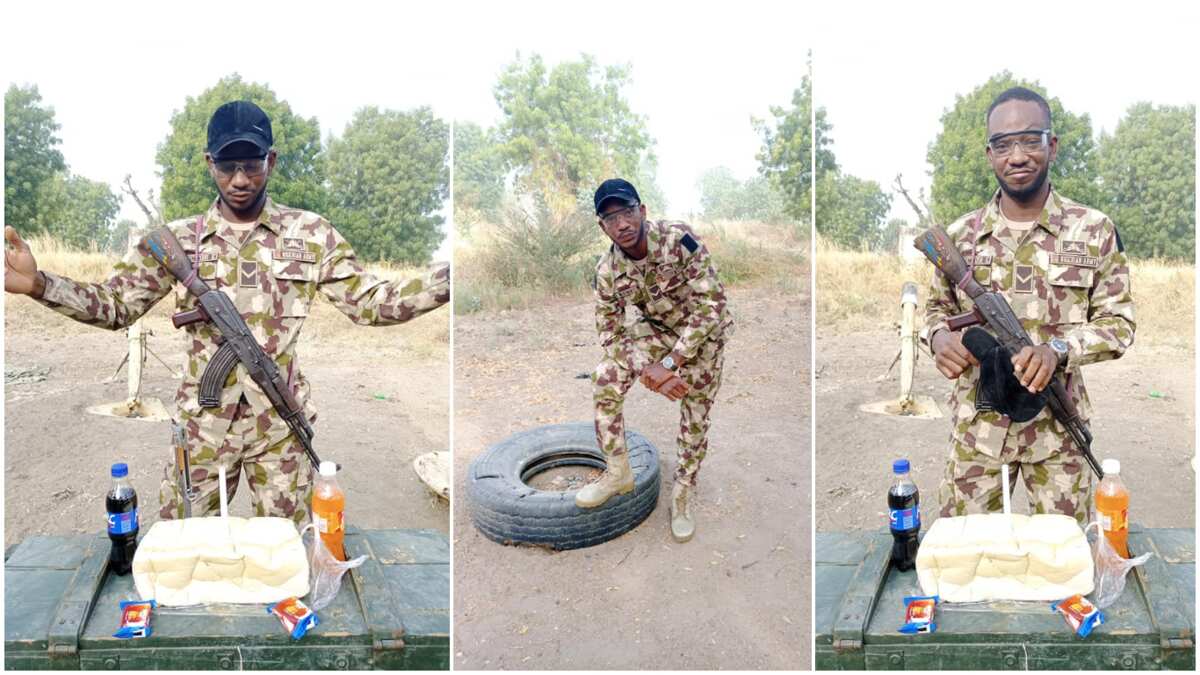 Nigerian soldier on battlefield celebrates his birthday with family-sized bread instead of cake, biscuits, calls for prayer (photos)