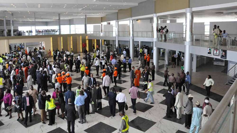Travellers at an airport in Nigeria