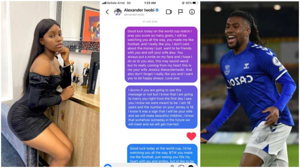 Nigerian lady shoots shots at Alex Iwobi, says she wants to have his kids, shares chat screenshots