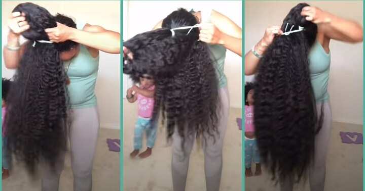 Lady shows off her long natural hair