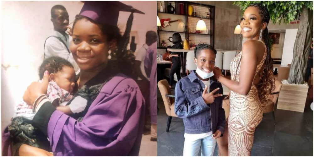 Wizkid's 1st baby mama Shola Ogudu shares epic throwback photo of herself in graduation gown & Tife as a baby