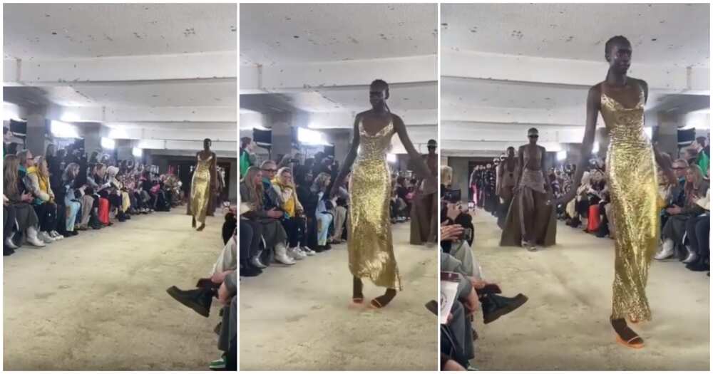 Tall black model almost falls on runway as she struggles in heels, video stirs reactions