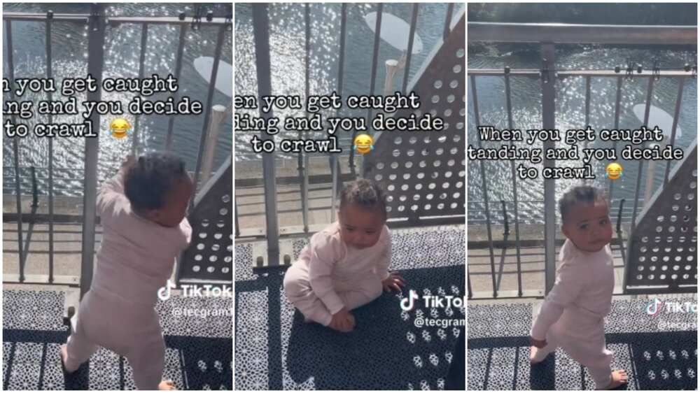 Baby caught walking and pretended she can't.