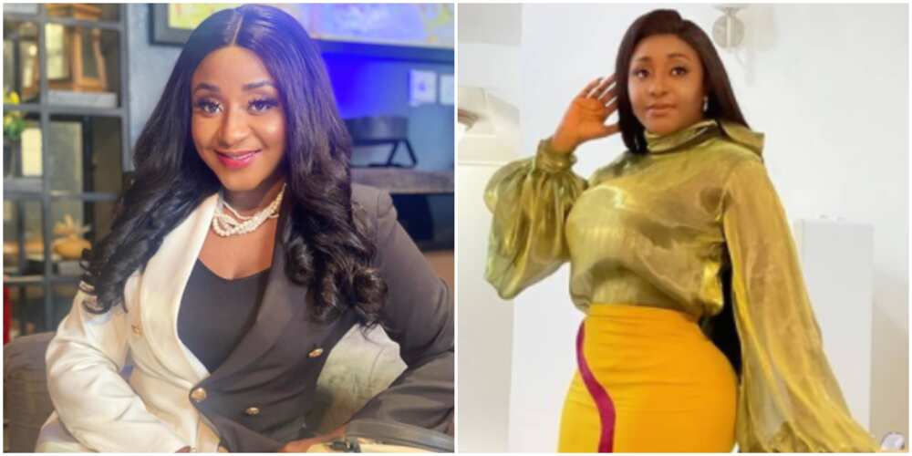 Nigerians gush over actress Ini Edo as she flaunts flawless skin in cute photo