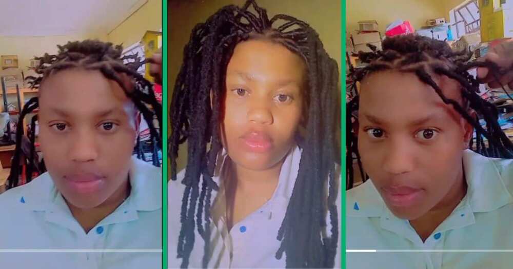 Woman gets spiky artificial dreadlocks at the salon