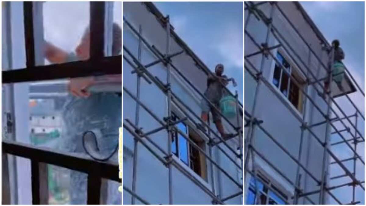 Na queen she be: Nigerian man wowed as he sees lady working on tall building at construction site, videos her