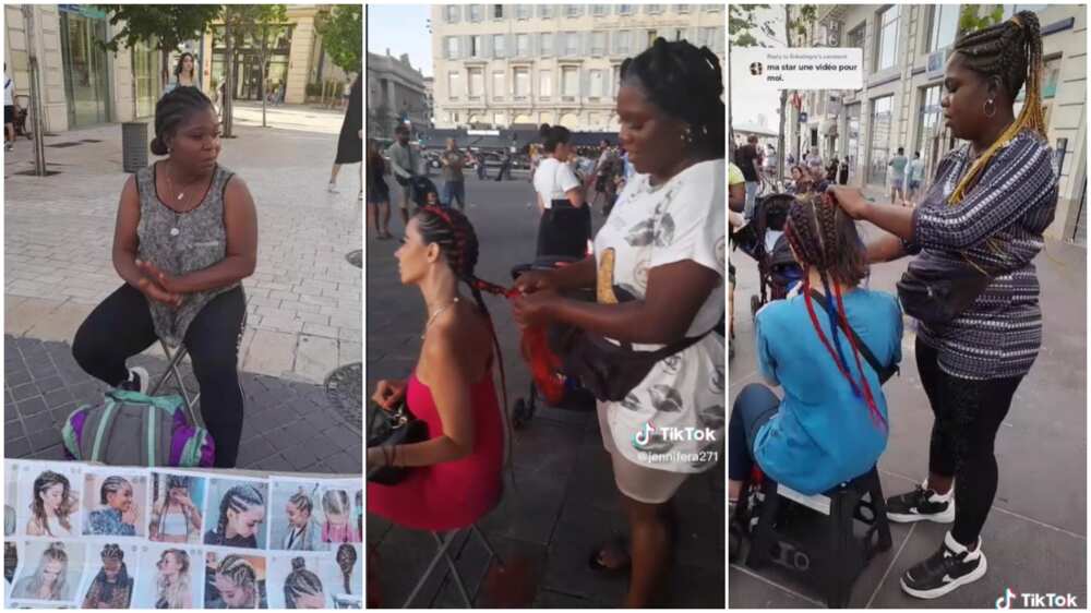 Hairdresser in France/lady worked in the street.