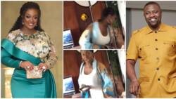 Jackie Appiah dives for cover as John Dumelo tries to capture her real face without wig or makeup