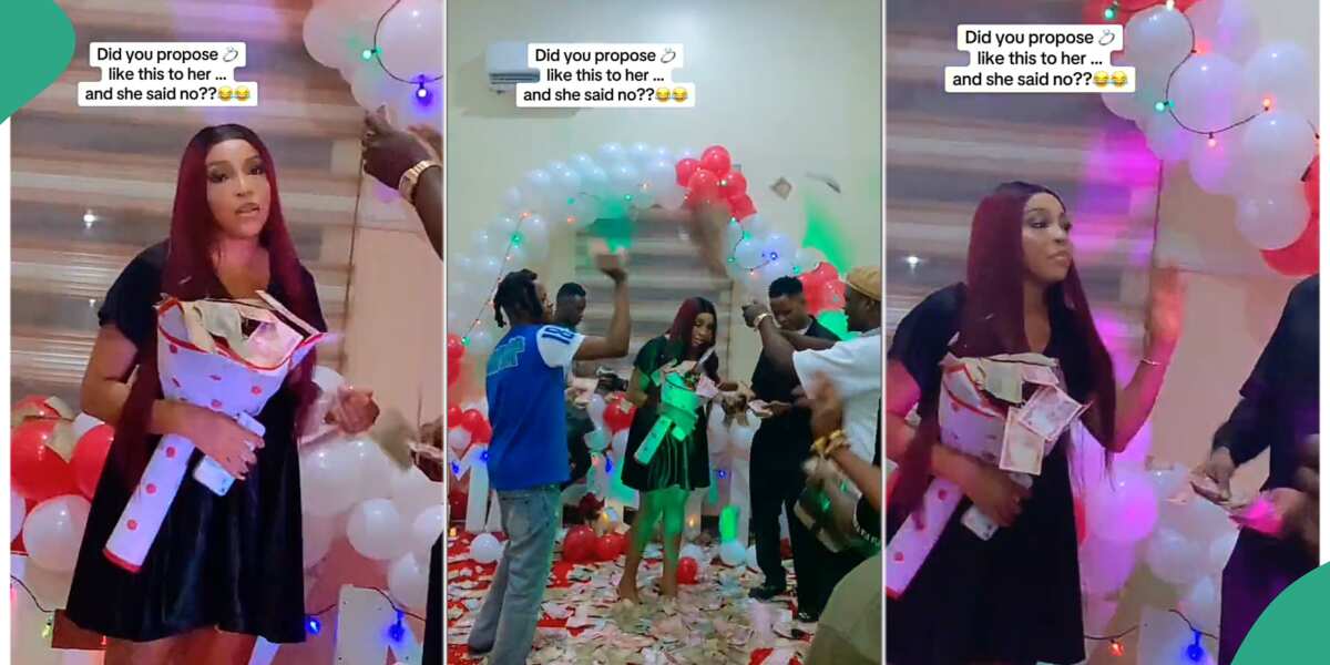 WATCH: See how a young man surprised his girlfriend with a ring and cash shower as he asked her to marry him