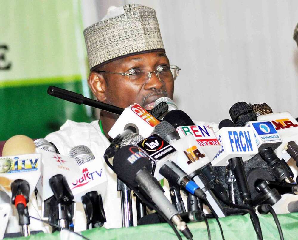 Jega speaking at a press conference