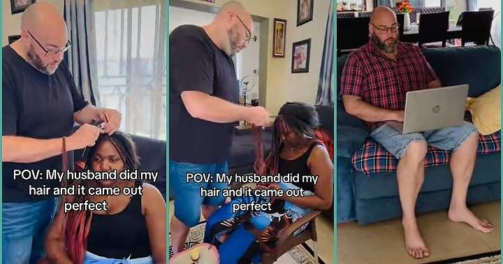Watch video of romantic oyinbo man plaiting his wife's hair