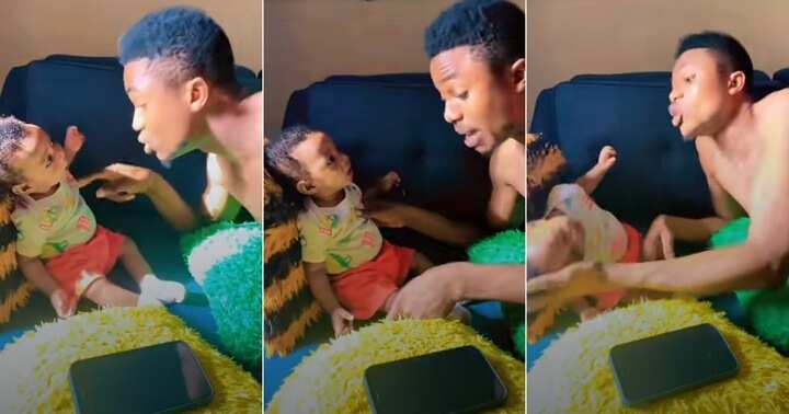 Dad forces 3-month-old baby to sit