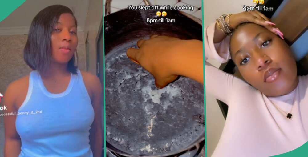 Nigerian lady falls asleep while cooking, shares what she found hours later