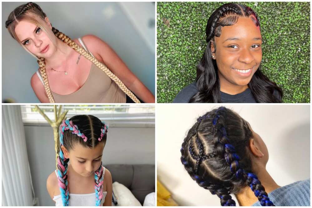 two french braids black girl natrual hair｜TikTok Search