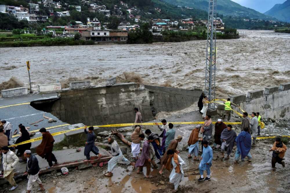 A swollen river in Swat in Pakistan's north destroyed a road running along its banks