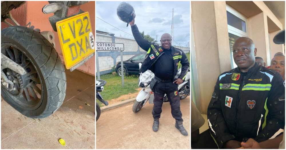 Live: London-Lagos Biker, Kunle Adeyanju, Arrives Seme Border