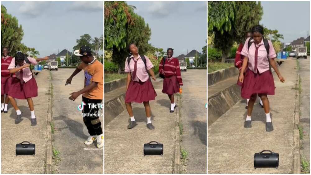 Girl in uniform danced/man engaged girl. Girl in uniform danced/man engaged girl.