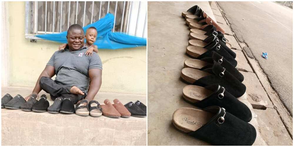 Crippled Nigerian Man Stuns the Internet with His Creative Skill, Makes Beautiful Shoes to Earn a Living