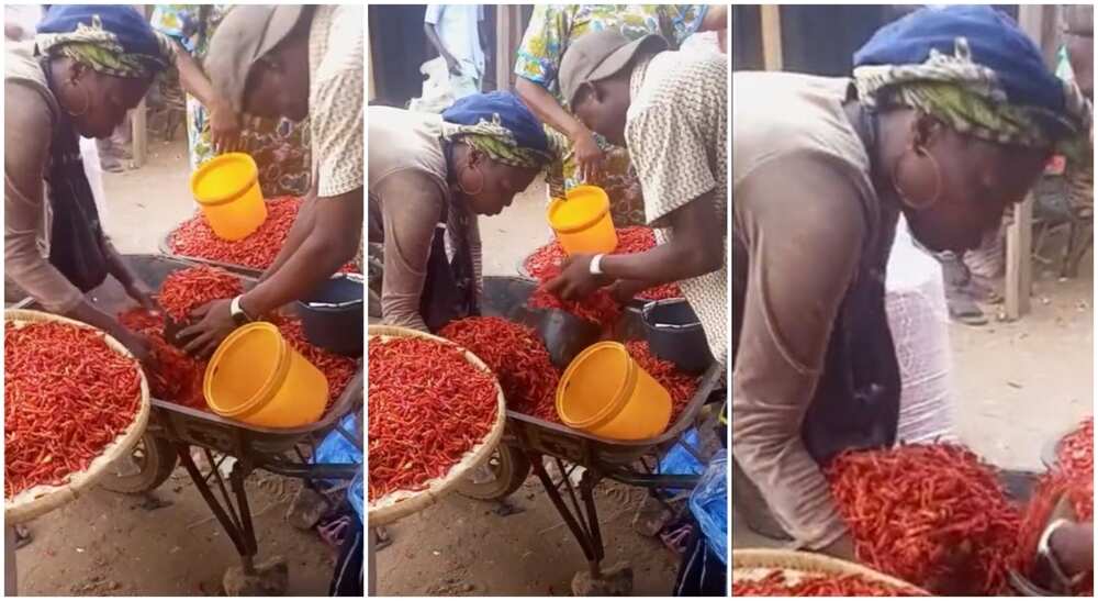 Photos of a woman buying pepper.