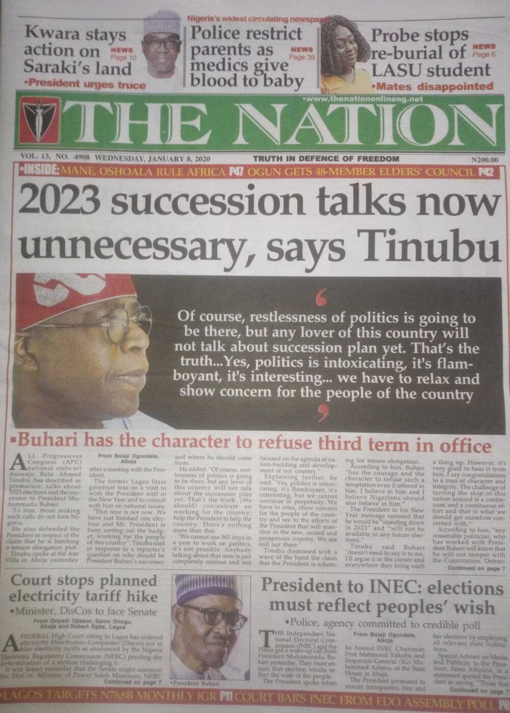 The Nation newspaper review of January 8