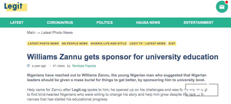 Williams and Iyanu: two people Legit.ng's report helped get a new lease of life Williams and Iyanu: two people Legit.ng's report helped get a new lease of life