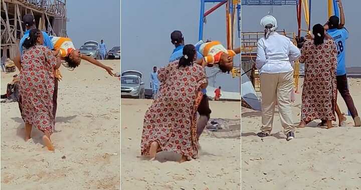 Lady collapses at beach, mermaid