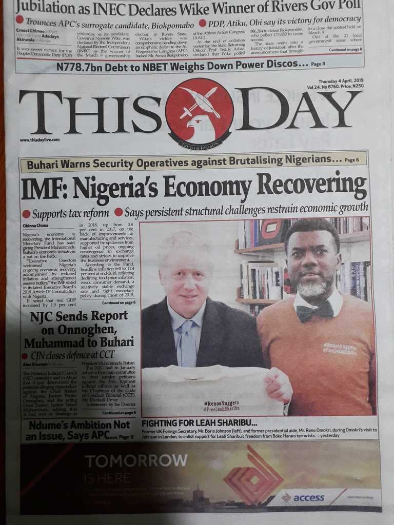Nigerian newspaper review for Thursday, April 4: Nigeria's economy recovering - IMF