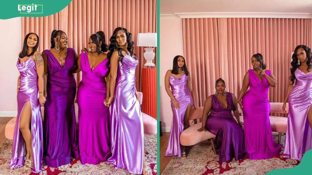 Elegant purple bridal train gown