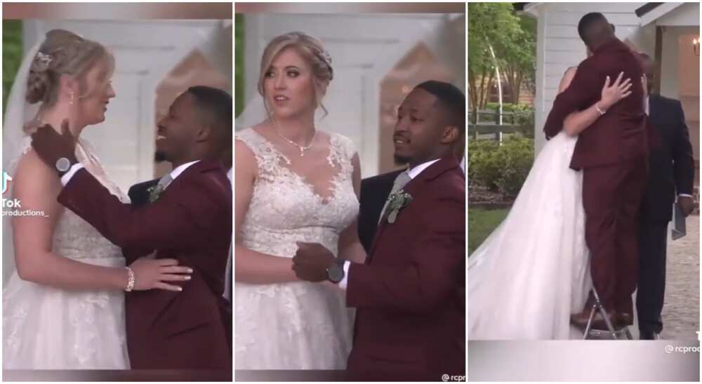 Photos of a man standing on a ladder to kiss his wife.