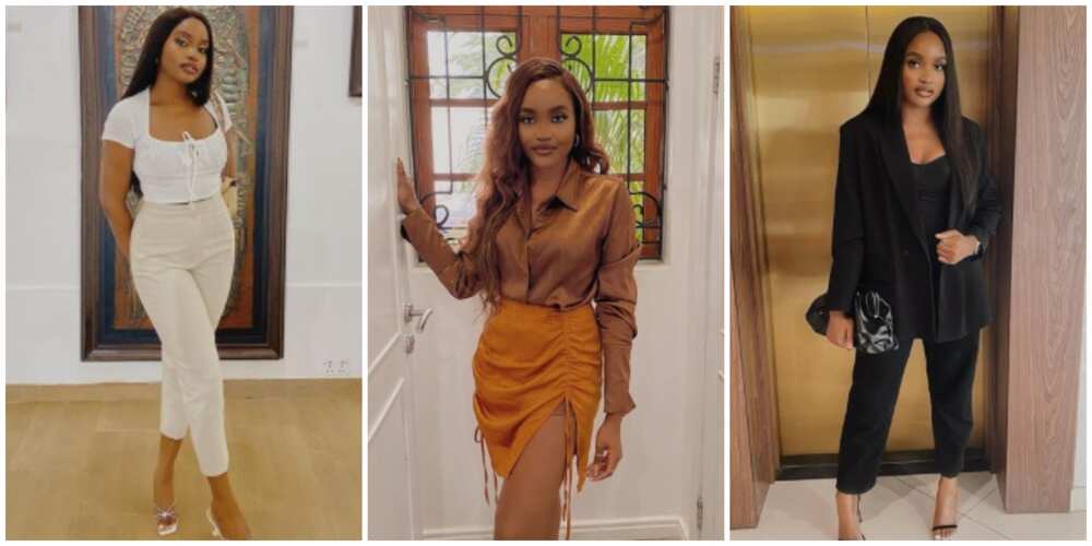 Photos of Kamsi in different outfits.