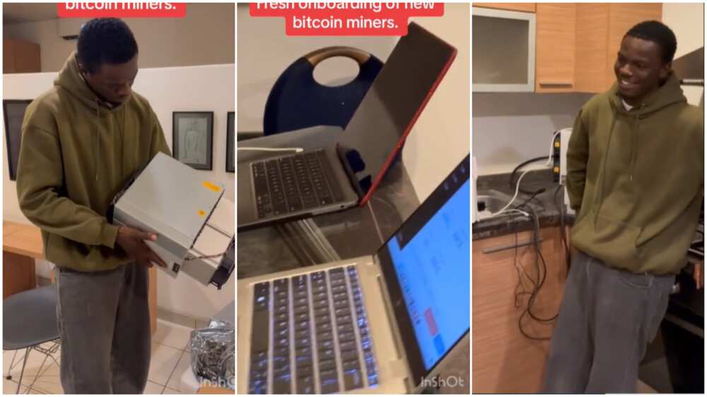 Bitcoin mining in Nigeria/Machine plugged to laptop.