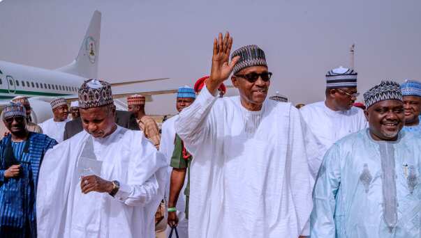 Image result for President Buhari arrives Katsina ahead of Saturday's poll
