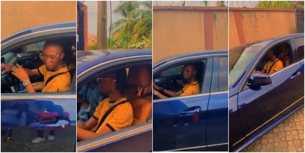 2020 BBNaija winner Laycon learns to drive in his Mercedes Benz (video)