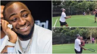 Davido mimics how Williams Uchemba plays lawn tennis in funny video after he made them lose to their opponents