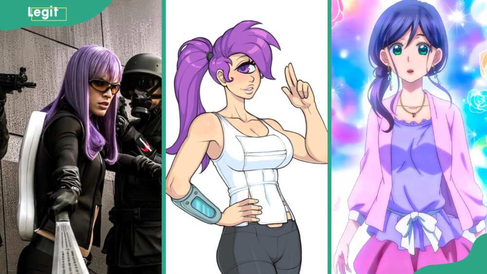 Characters with purple hair; Violet Song Jat Shariff, Turanga Leela, Kae Serinuma
