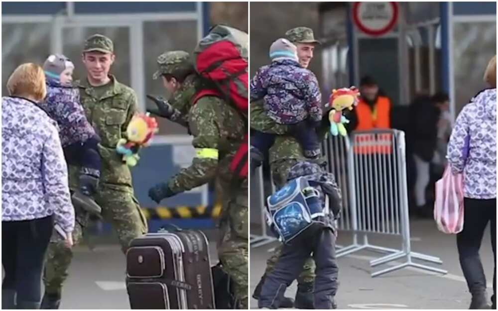 Police in Slovakia play with Ukrainian children at the Ukraine-Slovakia border