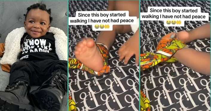 Watch hilarious video as Nigerian mum ties baby's legs with a wrapper