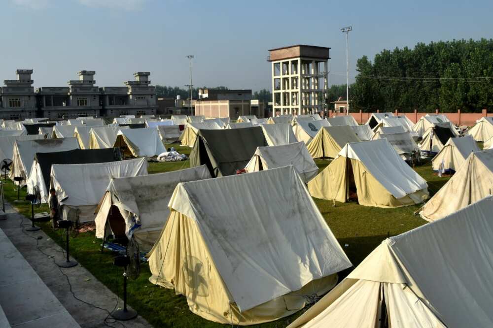 Tents installed in Charsadda for people displaced by the flooding Tents installed in Charsadda for people displaced by the flooding
