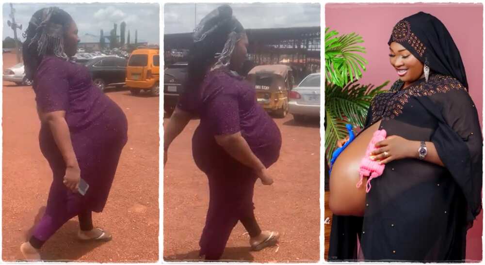 Photos of a pregnant woman who just gave birth to twin babies.
