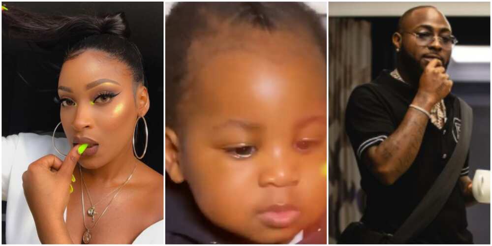 He looks like Hailey: Nigerians react as Davido's alleged 4th baby mama unveils son's face as he clocks 1