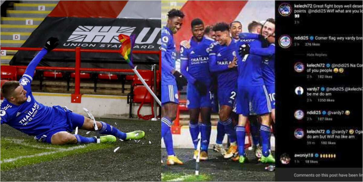 Leicester City star Vardy sends Ndidi stunning message in pidgin after breaking corner flag against Sheffield United