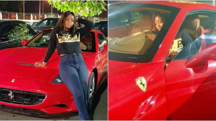 Small girl big god! Regina Daniels seen driving around Abuja in a Ferrari