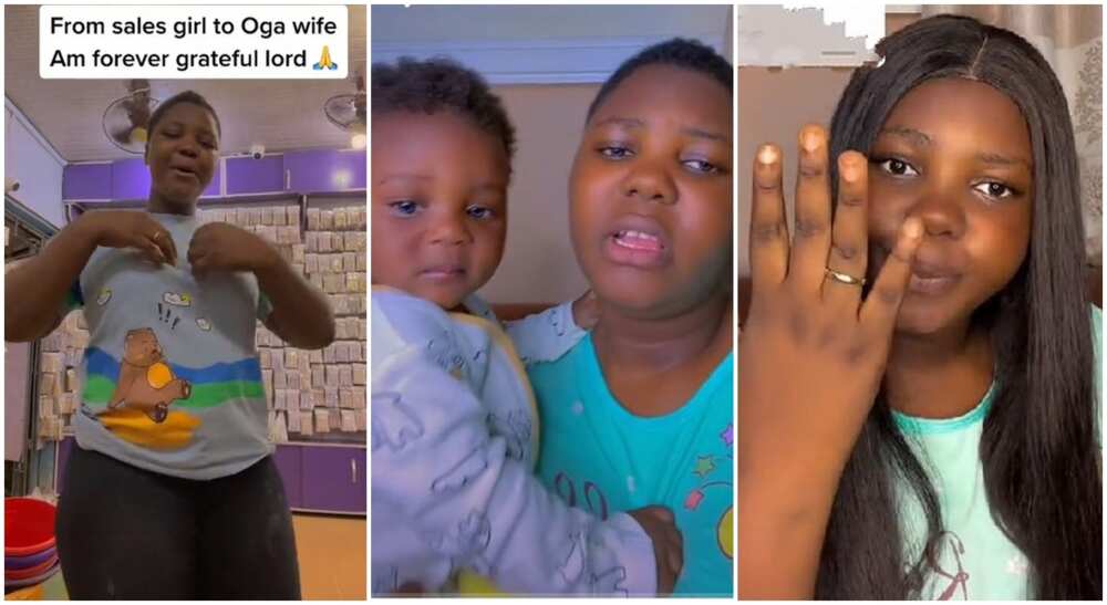 Oluoma Bernadine flaunts her baby and wedding ring.