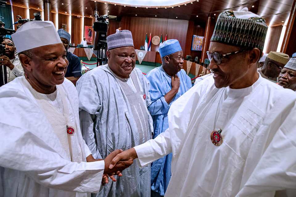 President Buhari greeting governors during the meeting at the presidential villa. Photo source: Femi Adesina