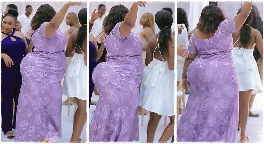 Photos of a chubby lady posing for a dance during a wedding.