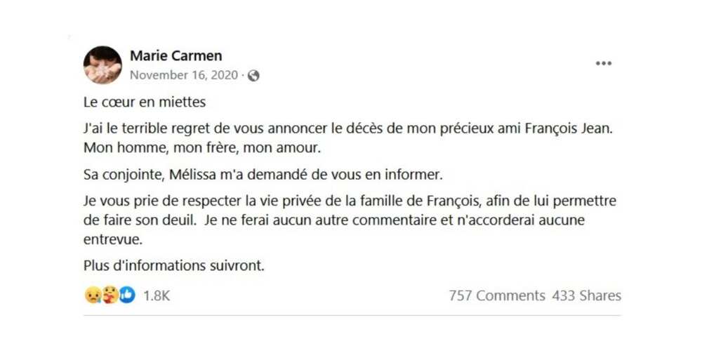 décès de Francois Jean décès de Francois Jean
