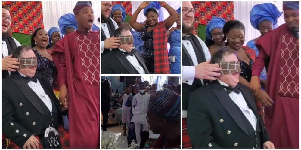 Reactions as Oyinbo groom picks Nigerian man as bride after failing to identify wife's hand in viral video