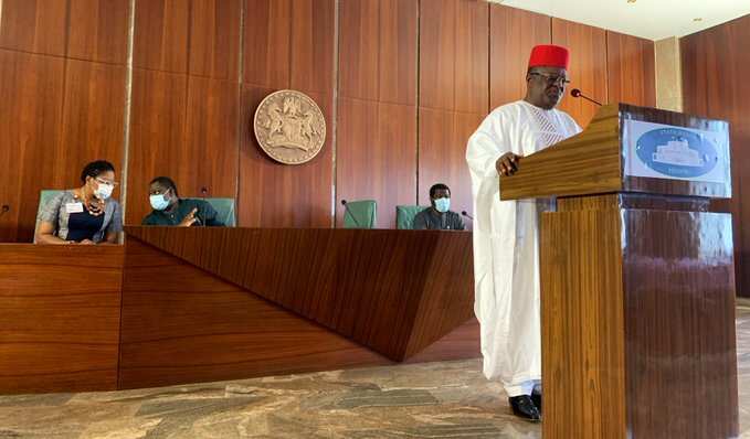 Governor Umahi delivering a keynote speech in Ebonyi